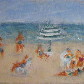 Reunión en la playa, 2000. Acrílico sobre lienzo, 18 x 24 cm