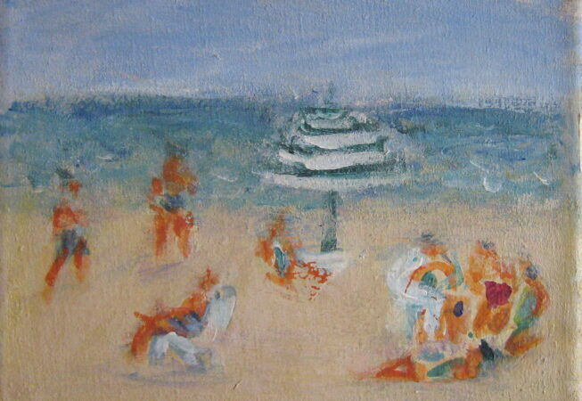 Reunión en la playa, 2000. Acrílico sobre lienzo, 18 x 24 cm