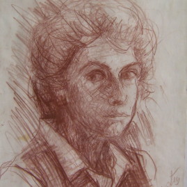 Autorretrato VI, 1984. Sanguina sobre papel, 45 x 32 cm