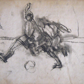 Jugando al fútbol, 1998. Carbonilla sobre cartón, 38 x 48 cm