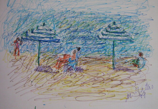 Playa con sombrilla, 1999. Marcador sobre papel, 23 x 30 cm