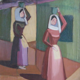 Mujeres con tinajas, 1963. Óleo sobre lienzo, 60 x 50 cm