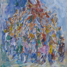 Fiesta de la Torá, 1993.  Acrílico sobre cartón, 50 x 40 cm