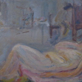 Desnudo en el taller, 1975. Óleo sobre tabla, 40 x 50 cm