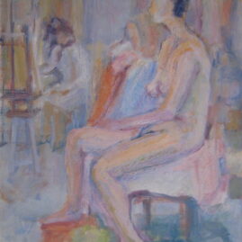 Modelo esbelta en el taller, 1975. Óleo sobre tabla, 50 x 40 cm.