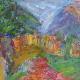 Paisaje con monoblock, 1994. Acrílico sobre lienzo, 60 x 80 cm