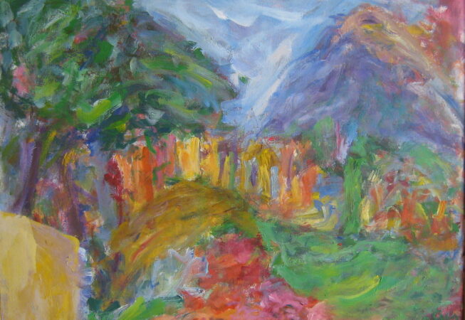 Paisaje con monoblock, 1994. Acrílico sobre lienzo, 60 x 80 cm