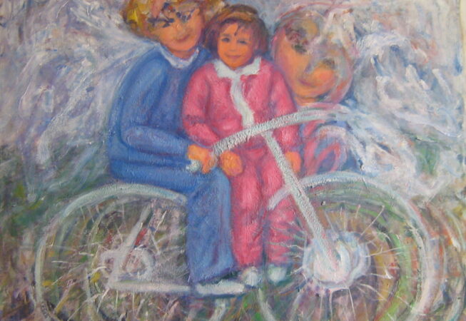 Ángeles en bici, 1994. Acrílico sobre lienzo, 80 x 100 cm