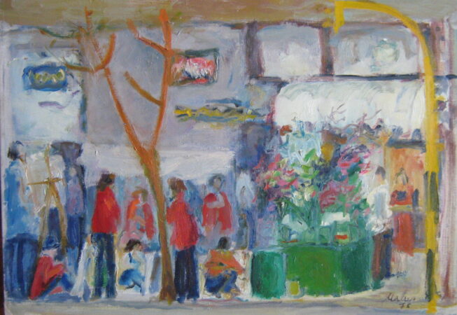 Pintando en la calle Sante Fe, 1975. Óleo sobre lienzo, 50 x 70 cm