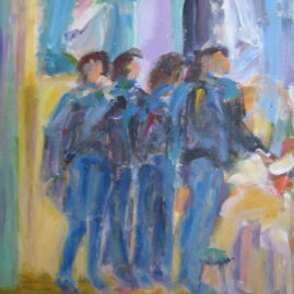 Posturas frente al cuadro, 1995. Acrílico sobre lienzo, 60 x 50 cm