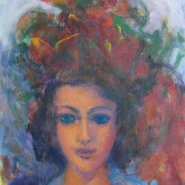 Mujer con sombrero rojo, 1996. Acrílico sobre lienzo, 70 x 50 cm