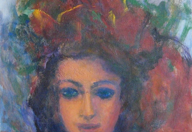 Mujer con sombrero rojo, 1996. Acrílico sobre lienzo, 70 x 50 cm