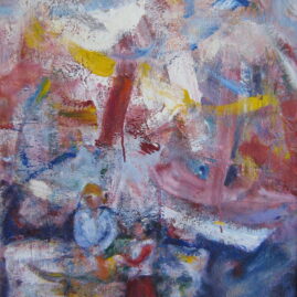 En el puerto, 1990. Acrílico sobre tabla, 73 x 55 cm