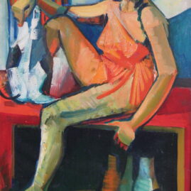 Mujer con naturaleza muerta, 1974. Óleo sobre tabla, 95 x 65 cm.