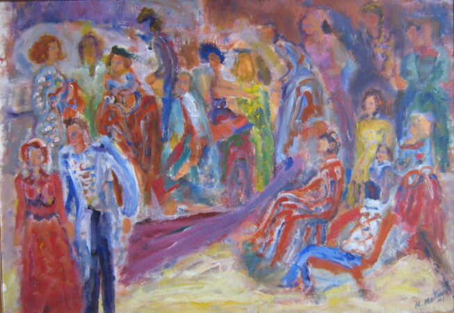 La fiesta de disfraces, 2001. Acrílico sobre tabla, 75 x 110 cm