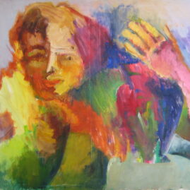 Mujer con jarrón, 1974. Óleo sobre lienzo, 80 x 100 cm