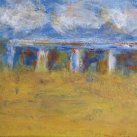 Playa con nubes blancas, 2007. Acrílico sobre lienzo con textura, 24 x 30 cm