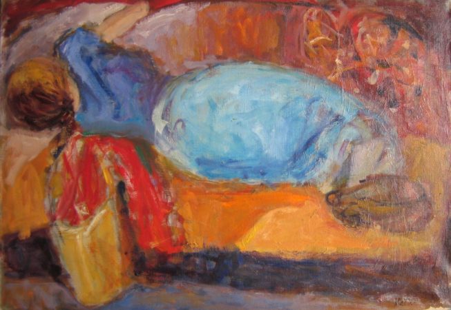 Descanso en el sofá, Óleo sobre lienzo, 70 x 100 cm