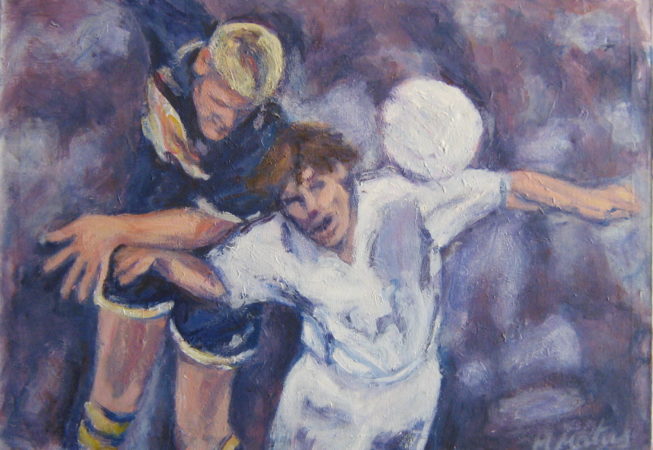Salto con pelota al hombro, 1999. Acrílico sobre lienzo, 50 x 70 cm