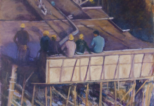 Hombres trabajando, 2014. Óleo sobre tela, 60 x 98 cm