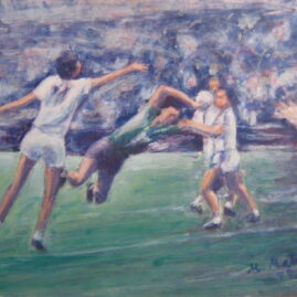 Fútbol en diagonal, 1998. Acrílico sobre lienzo, 60 x 80 cm